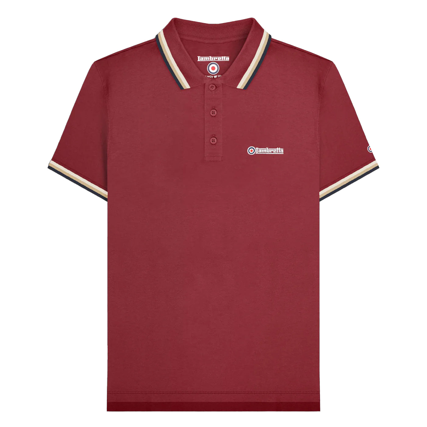Burgundy-Cream-Navy - Front - Lambretta Mens Triple Tipped Polo Shirt