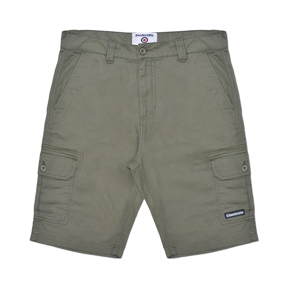 Khaki Green - Front - Lambretta Mens SS24 Cargo Shorts