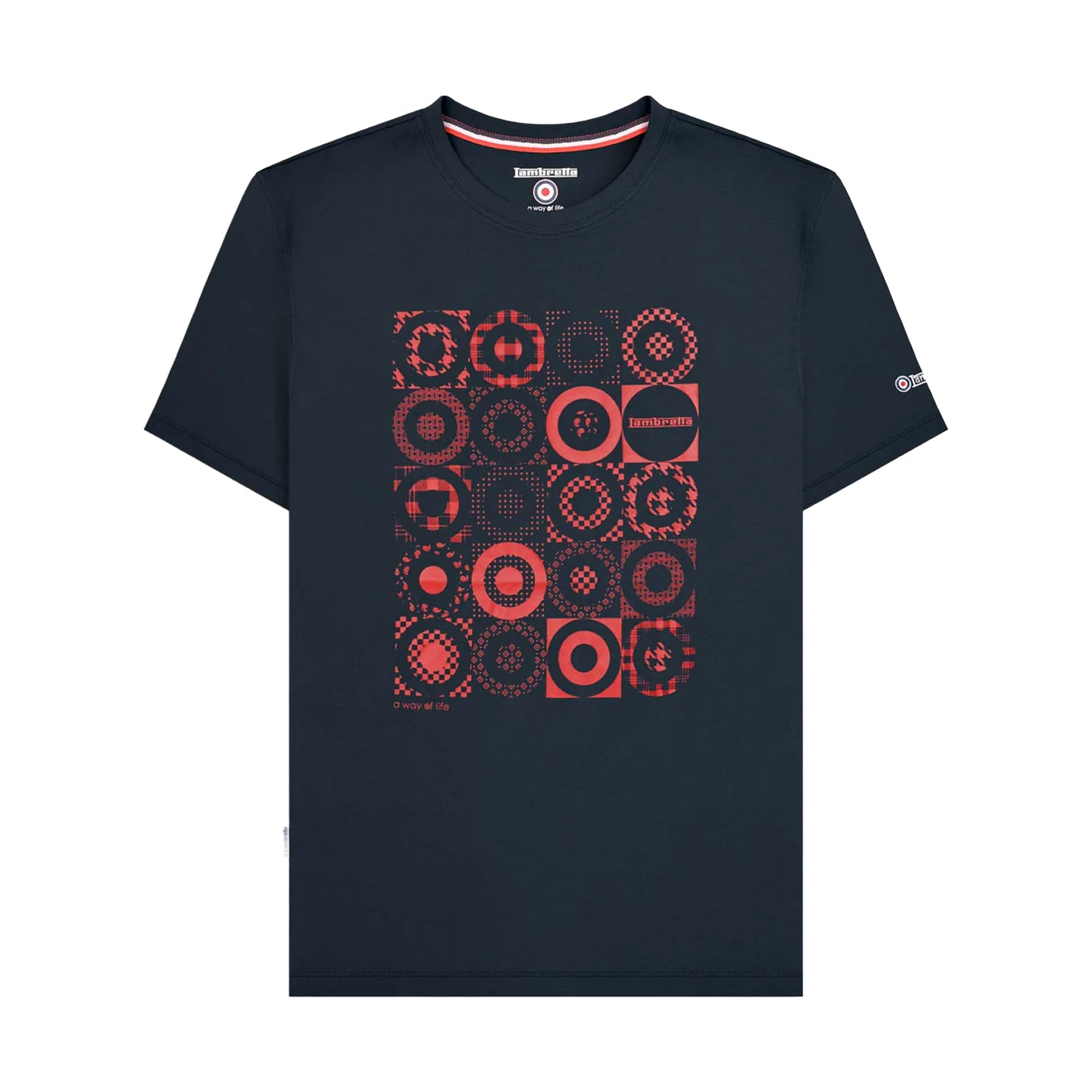 Navy - Front - Lambretta Mens SS25 Target Pattern T-Shirt
