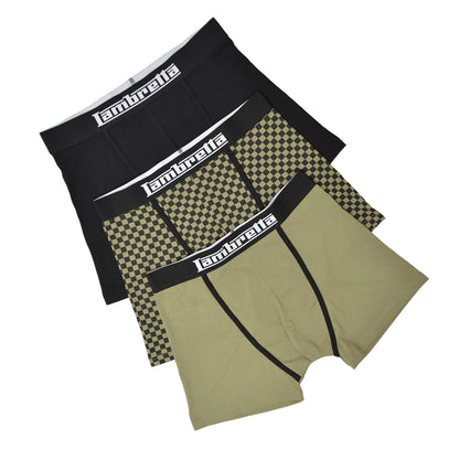 Khaki Green-Black - Back - Lambretta Mens Assorted Designs Boxer Shorts (Pack of 3)