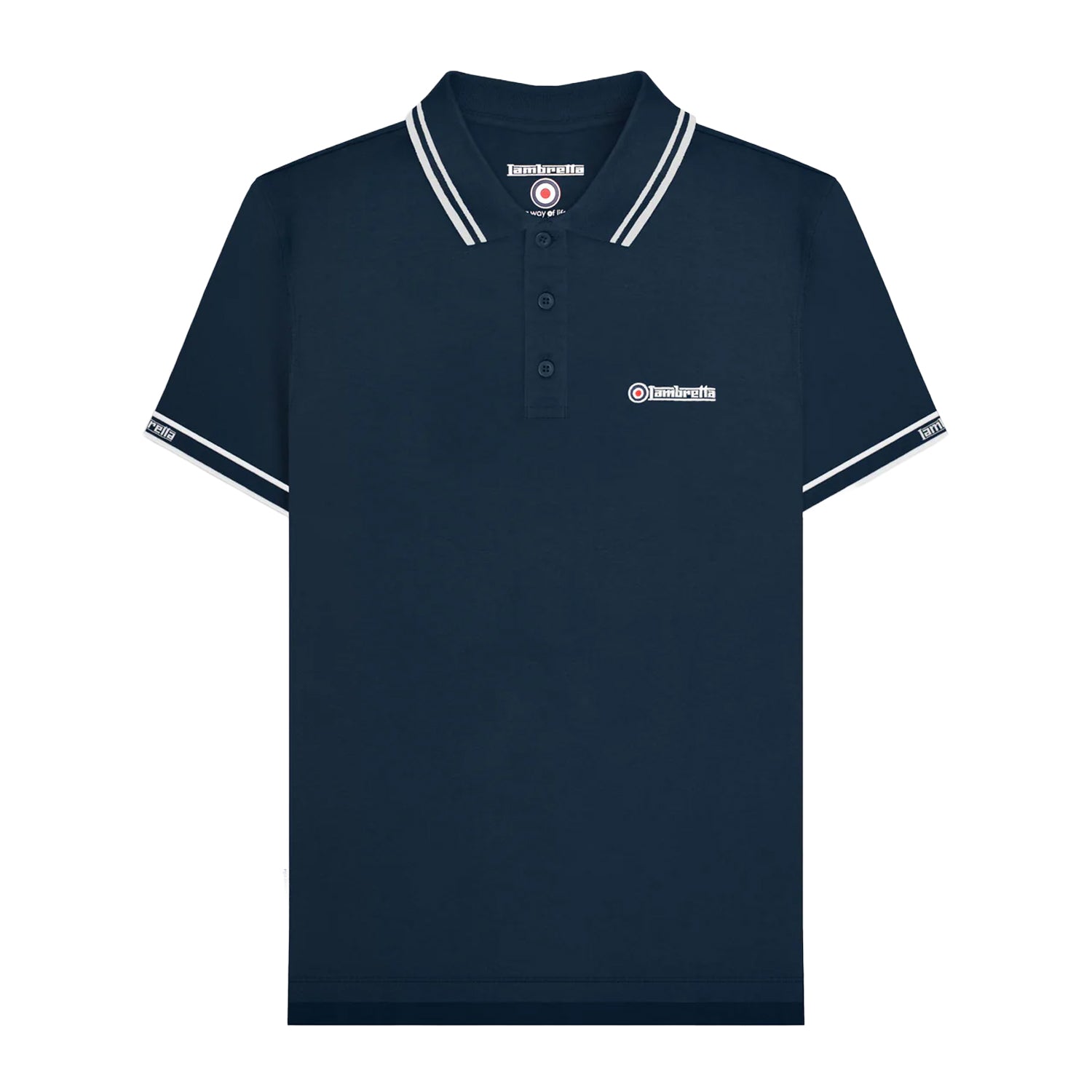 Navy - Front - Lambretta Mens SS25 Branded Sleeve Polo Shirt