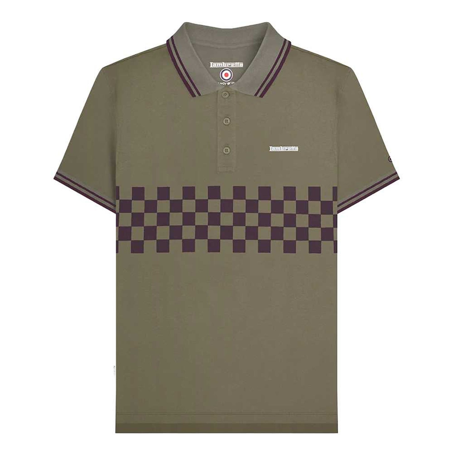 Khaki Green-Java Brown - Front - Lambretta Mens SS25 Two Tone Tipped Polo Shirt