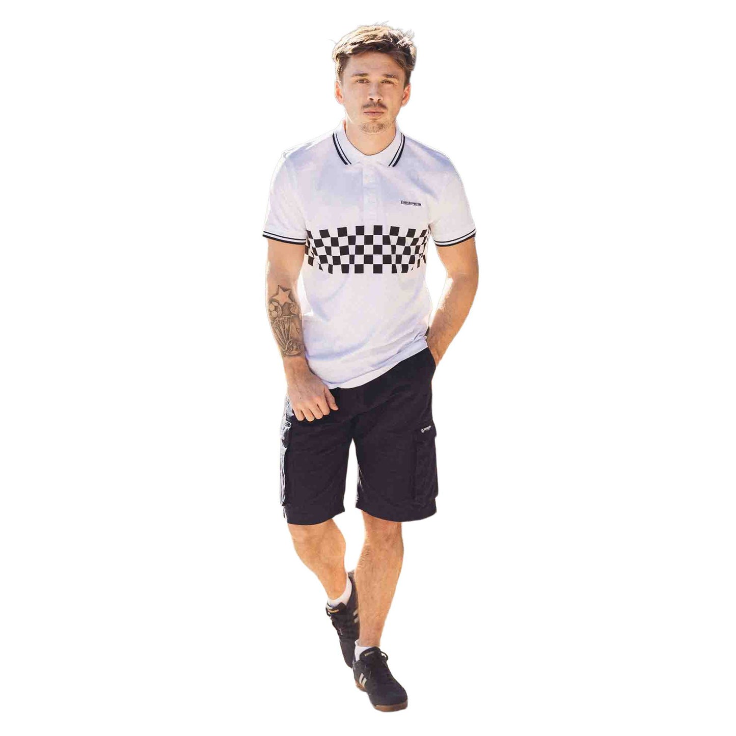 White-Black - Side - Lambretta Mens SS25 Two Tone Tipped Polo Shirt