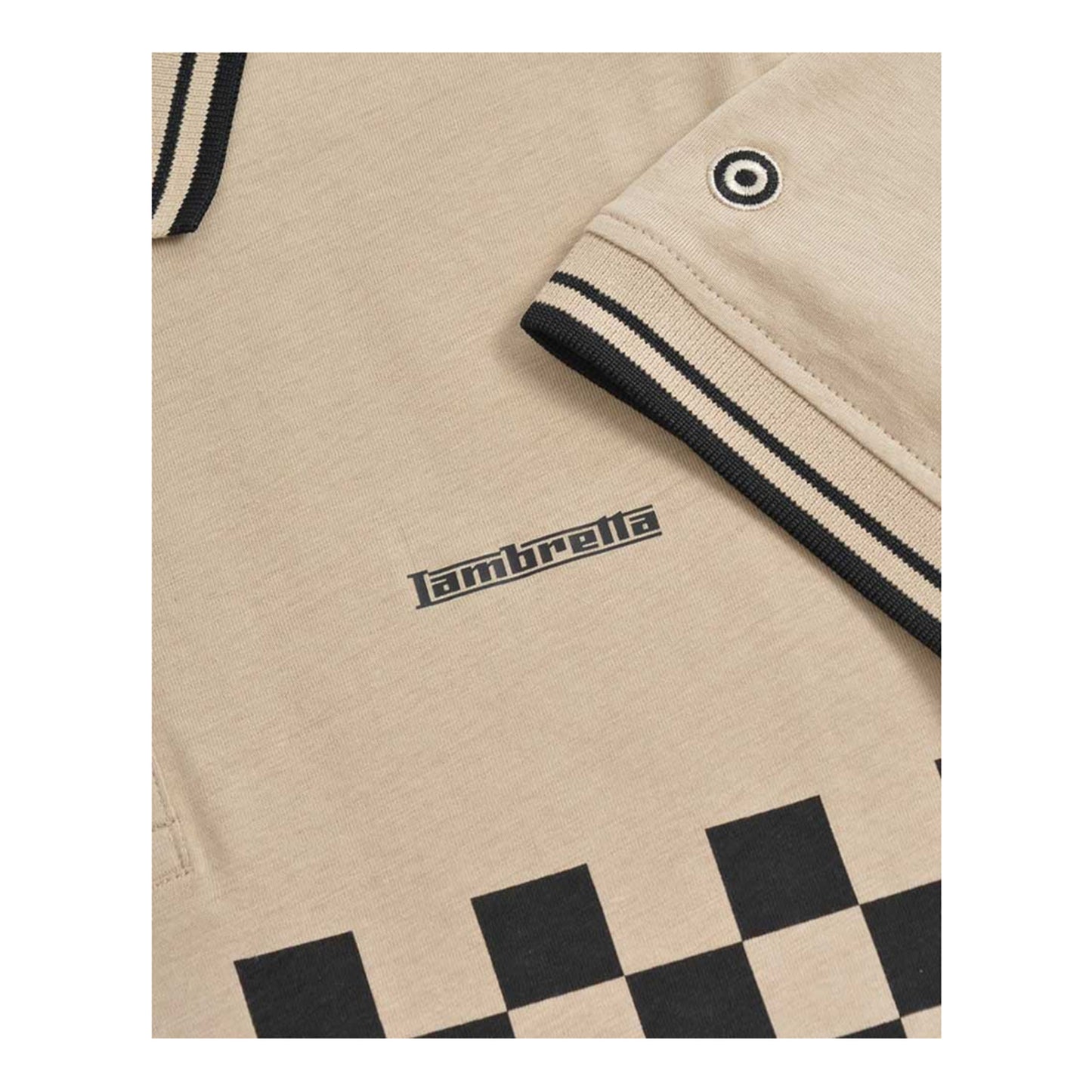 Stone-Black - Side - Lambretta Mens SS25 Two Tone Tipped Polo Shirt