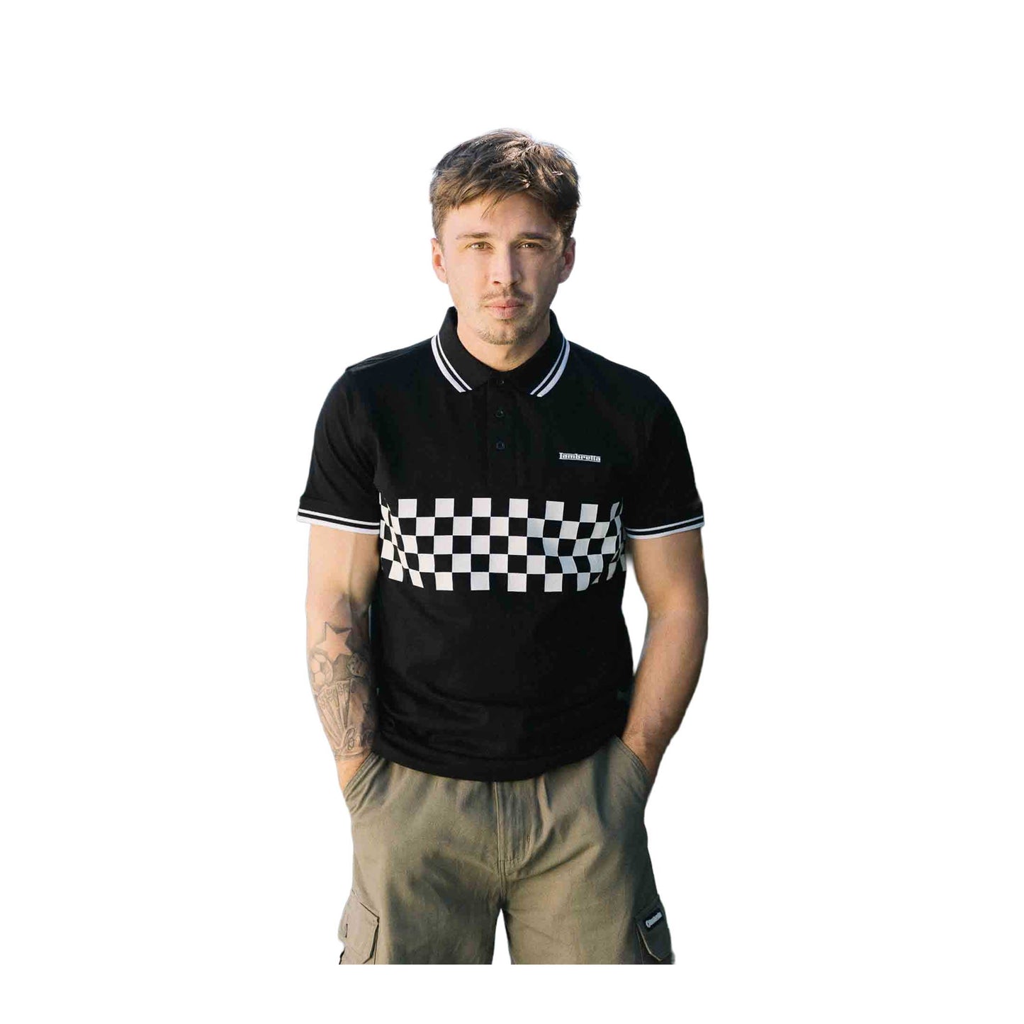 Black-White - Side - Lambretta Mens SS25 Two Tone Tipped Polo Shirt