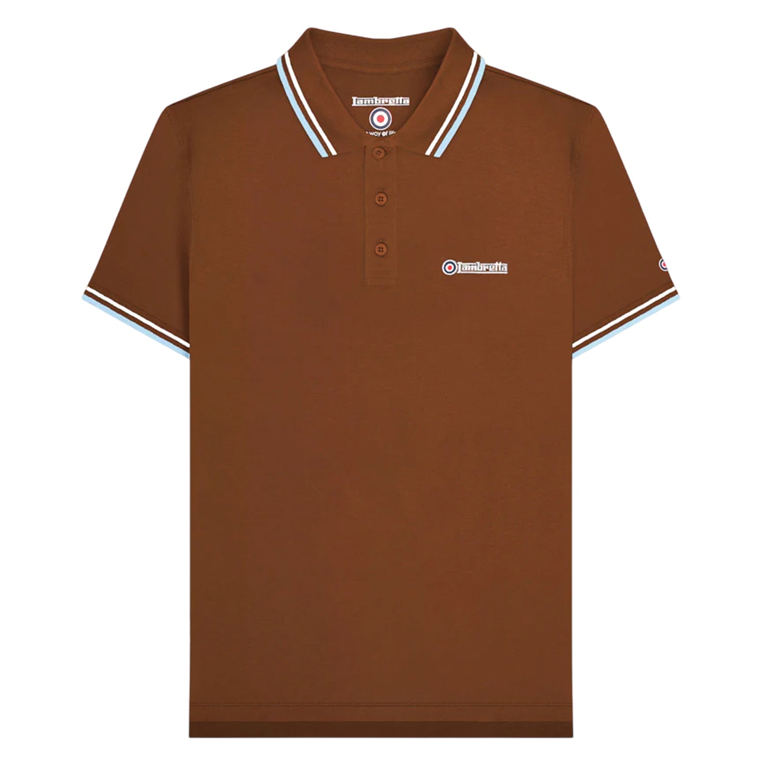 Brown-White-Angel Falls - Front - Lambretta Mens SS25 Twin Tip Polo Shirt