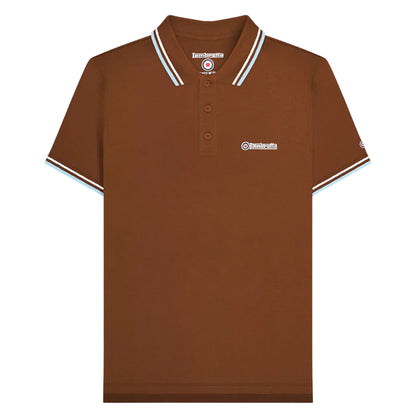 Brown-White-Angel Falls - Front - Lambretta Mens SS25 Twin Tip Polo Shirt