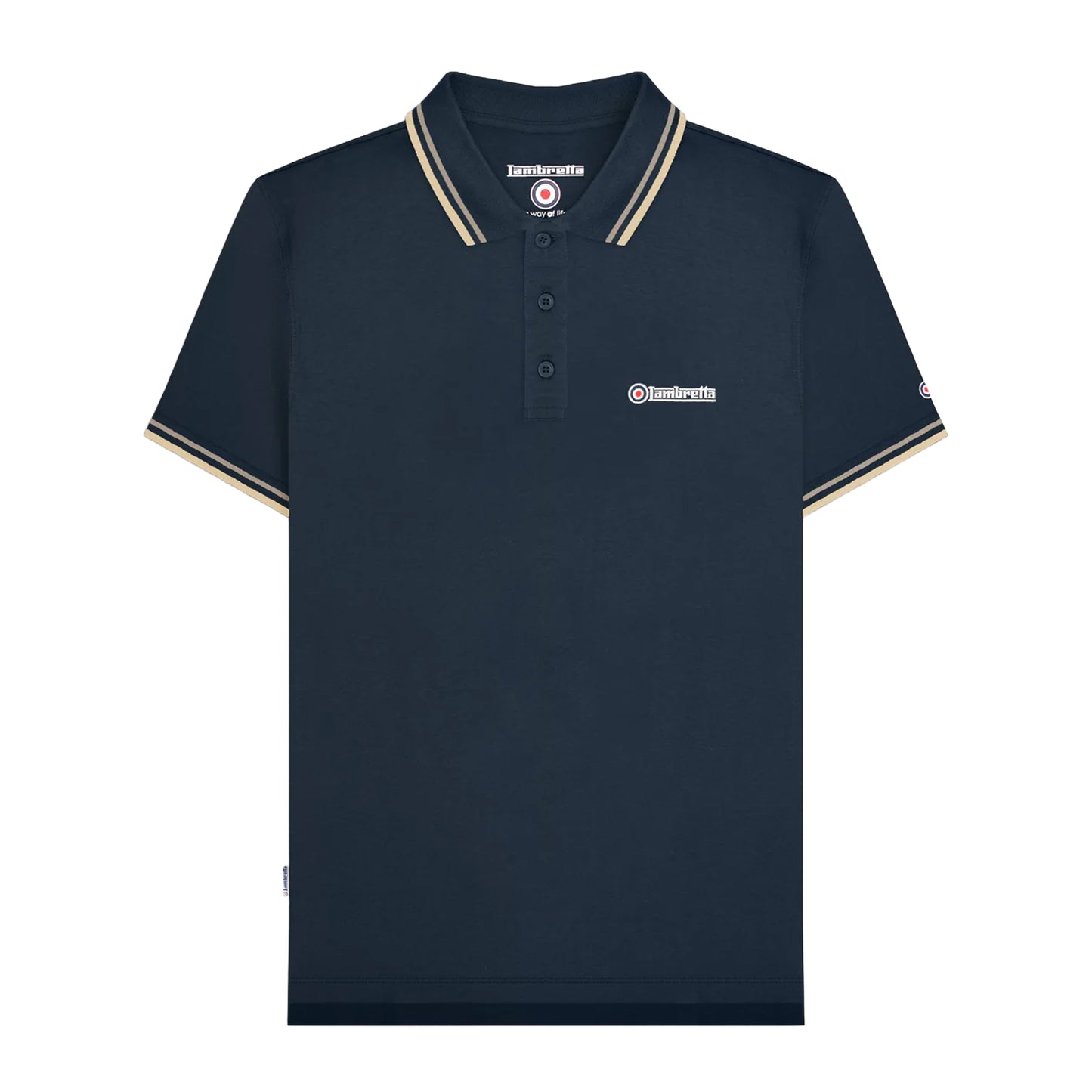 Navy-Cinder - Front - Lambretta Mens SS25 Twin Tip Polo Shirt