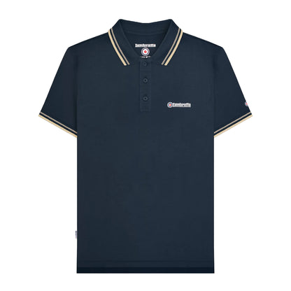 Navy-Cinder - Front - Lambretta Mens SS25 Twin Tip Polo Shirt