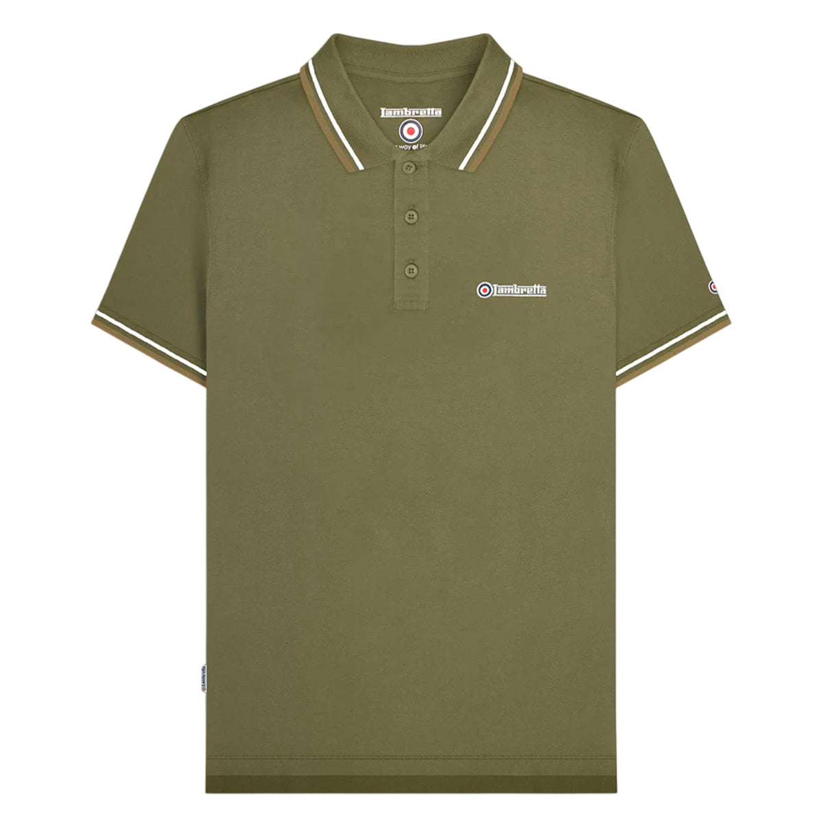Khaki Green-Silver-Cashew - Front - Lambretta Mens SS25 Twin Tip Polo Shirt