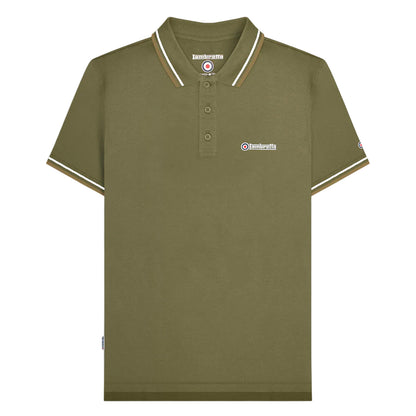 Khaki Green-Silver-Cashew - Front - Lambretta Mens SS25 Twin Tip Polo Shirt