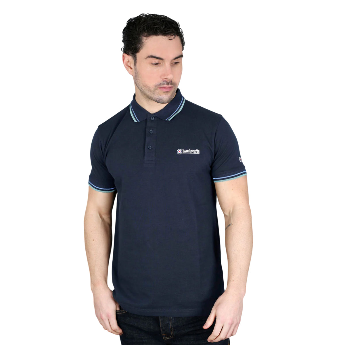Navy Blue-Cameo - Side - Lambretta Mens SS25 Twin Tip Polo Shirt
