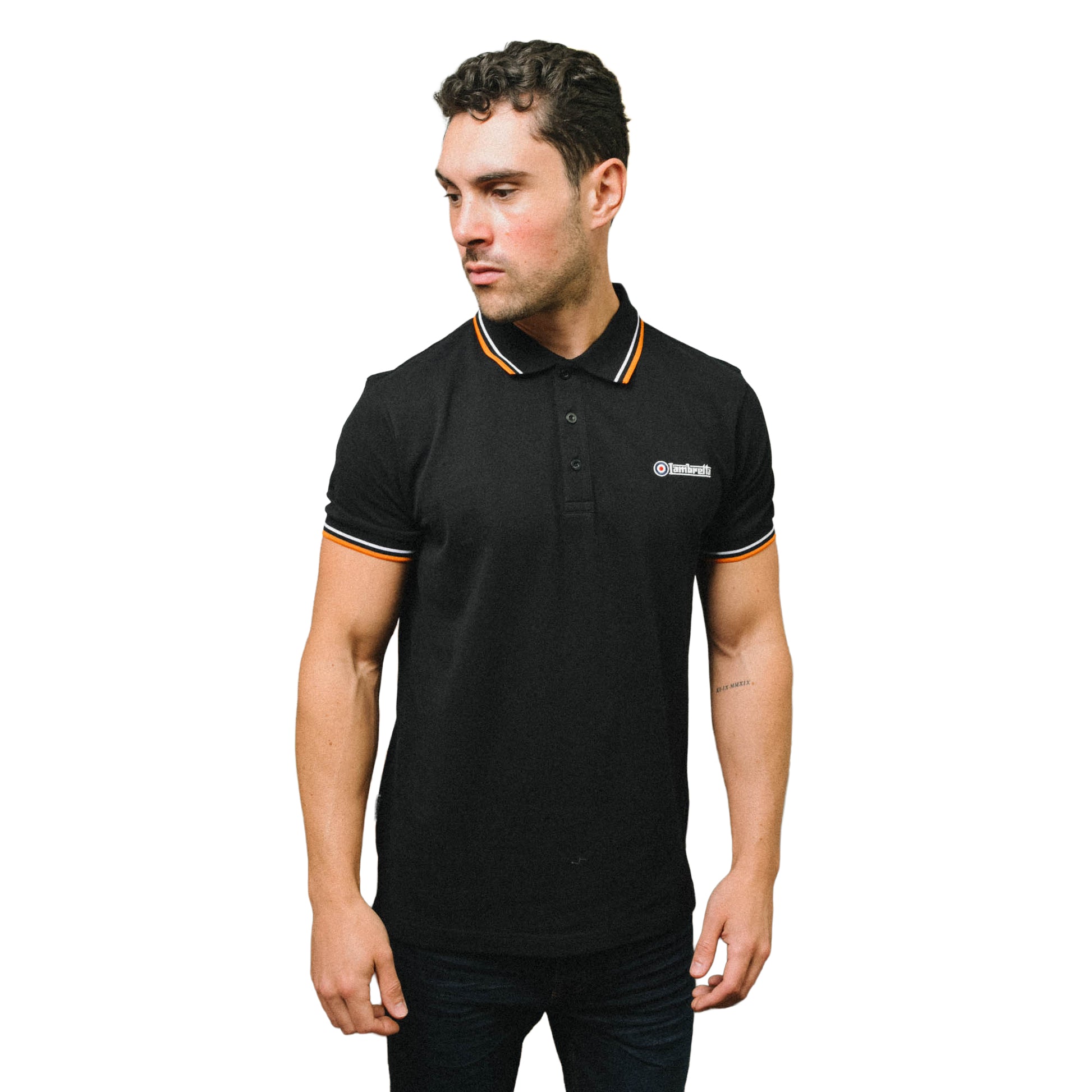 Black-White - Side - Lambretta Mens SS25 Twin Tip Polo Shirt