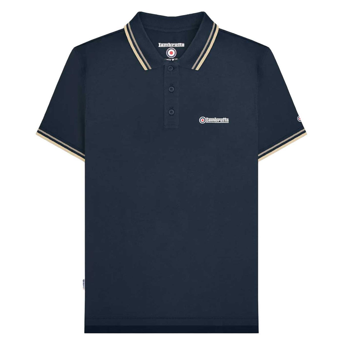 Navy-Cinder - Front - Lambretta Mens SS25 Twin Tip Polo Shirt