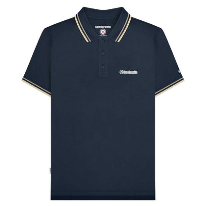Navy-Cinder - Front - Lambretta Mens SS25 Twin Tip Polo Shirt