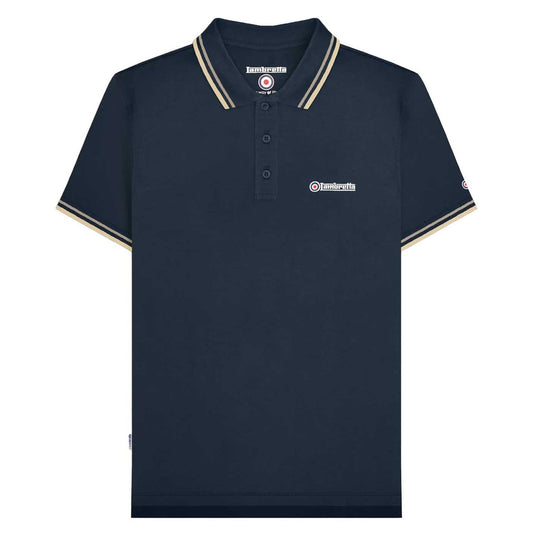 Navy-Cinder - Front - Lambretta Mens SS25 Twin Tip Polo Shirt