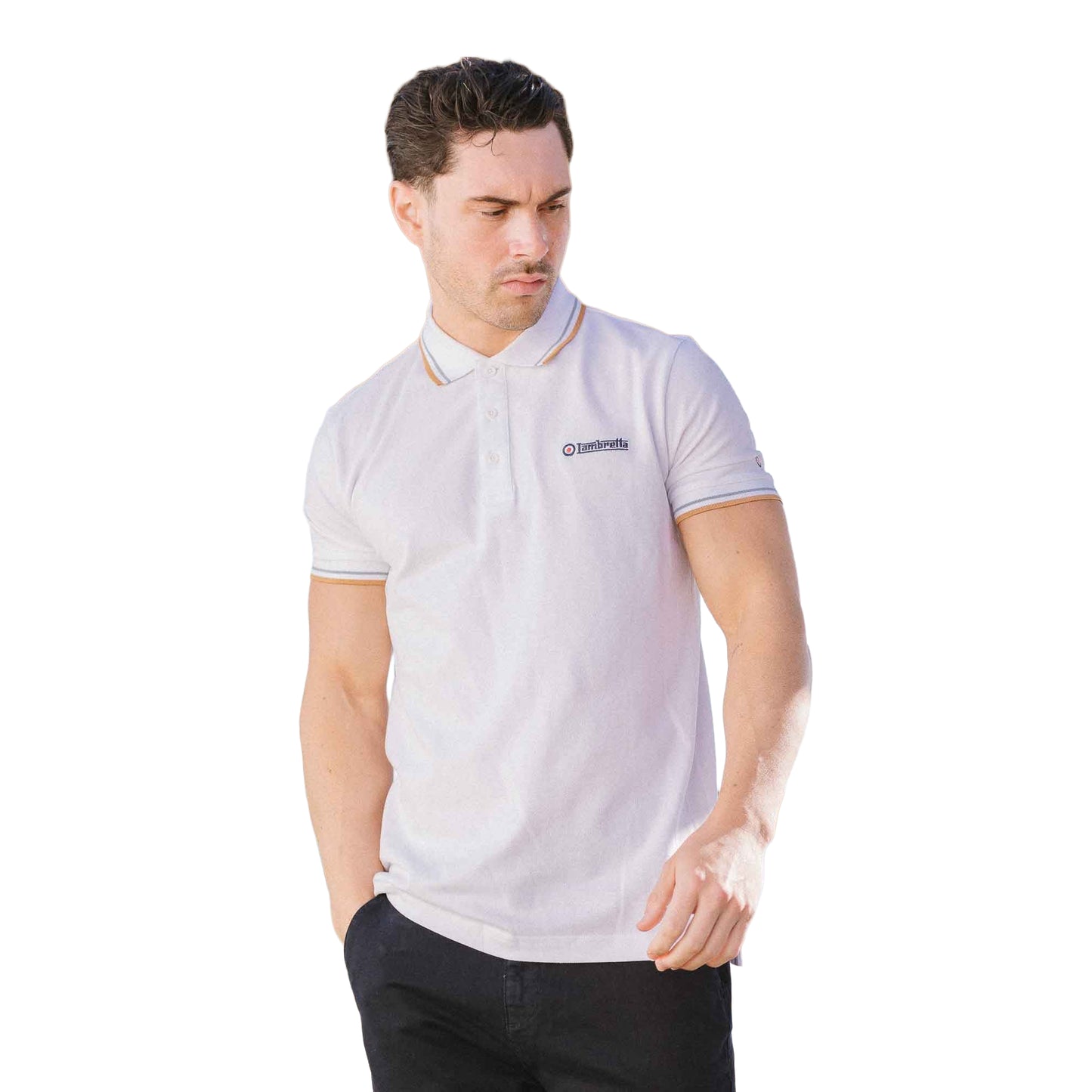 White-Sky - Side - Lambretta Mens SS25 Twin Tip Polo Shirt