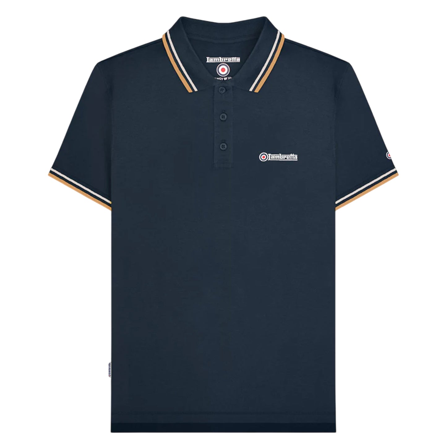 Navy-Wood Ash-Tobacco - Front - Lambretta Mens SS25 Twin Tip Polo Shirt