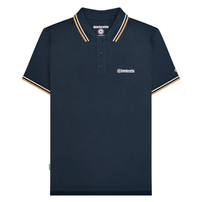 Navy-Wood Ash-Tobacco - Front - Lambretta Mens SS25 Twin Tip Polo Shirt