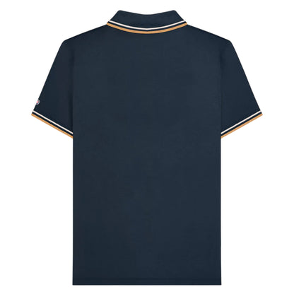 Navy-Wood Ash-Tobacco - Back - Lambretta Mens SS25 Twin Tip Polo Shirt