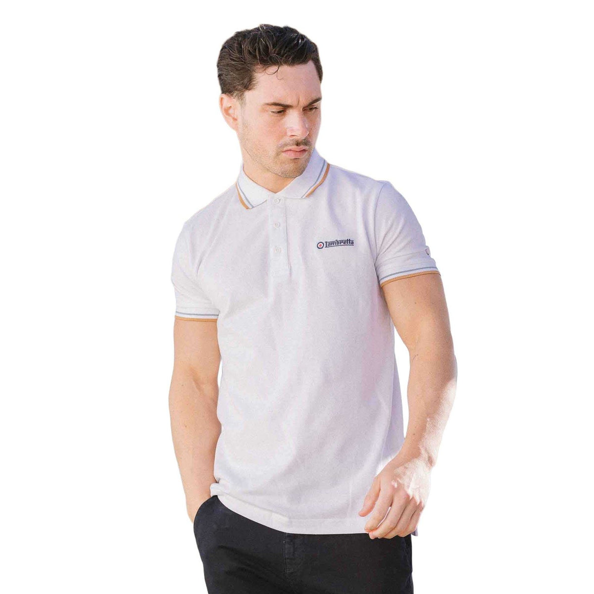 White-Sky - Side - Lambretta Mens SS25 Twin Tip Polo Shirt