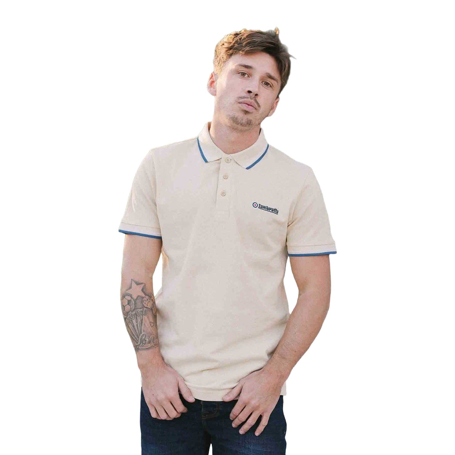 Wood Ash - Side - Lambretta Mens SS25 Twin Tip Polo Shirt
