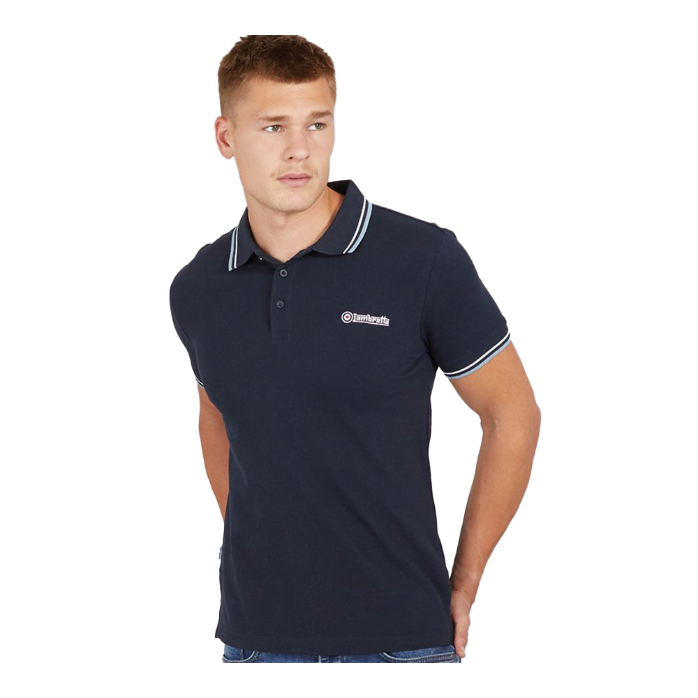 Navy-White - Front - Lambretta Mens SS25 Twin Tip Polo Shirt
