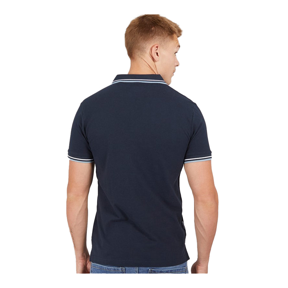 Navy-White - Back - Lambretta Mens SS25 Twin Tip Polo Shirt