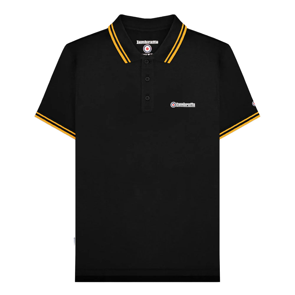 Black-Gold - Front - Lambretta Mens SS25 Twin Tip Polo Shirt