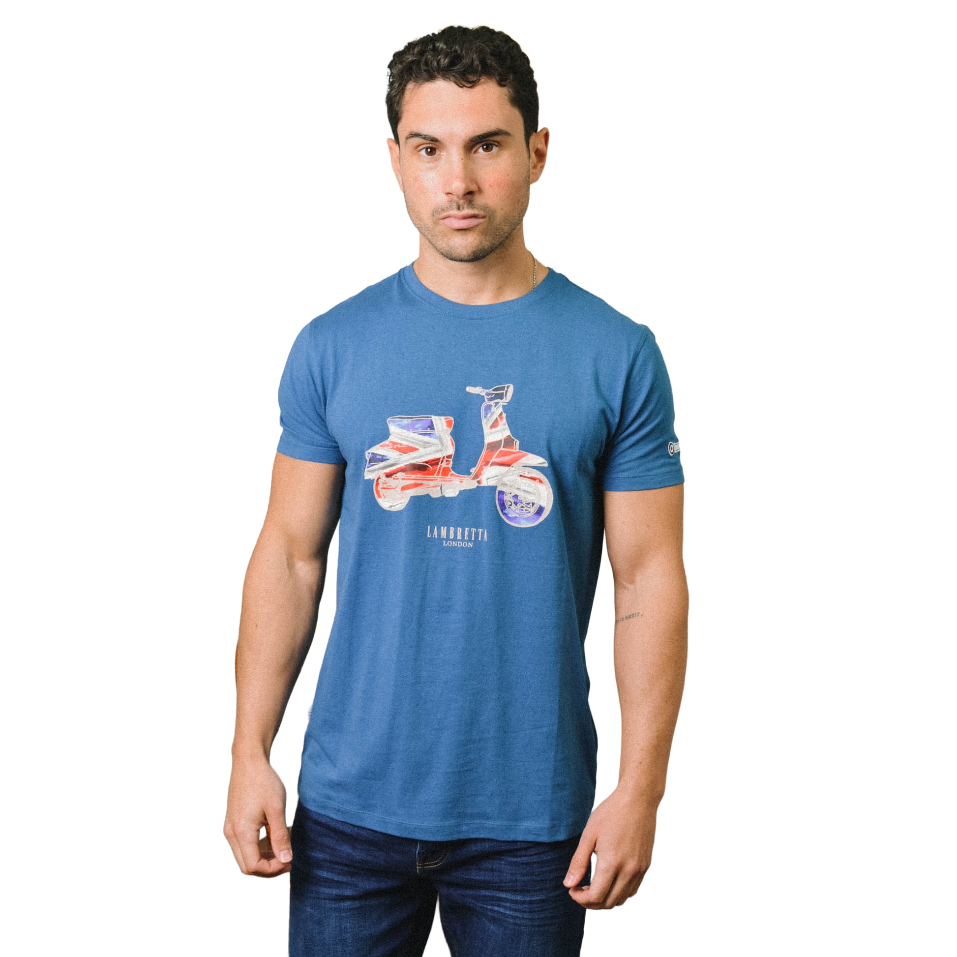 Dark Blue - Side - Lambretta Mens AW24 Scooter Flag Big & Tall T-Shirt