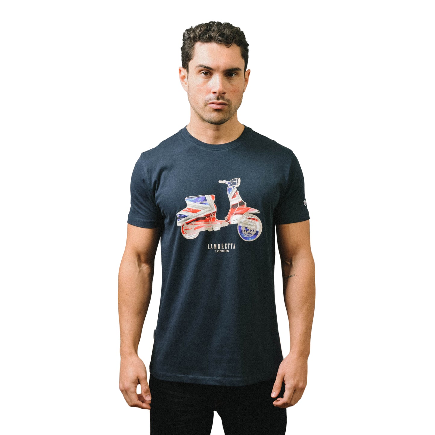 Navy - Side - Lambretta Mens AW24 Scooter Flag Big & Tall T-Shirt