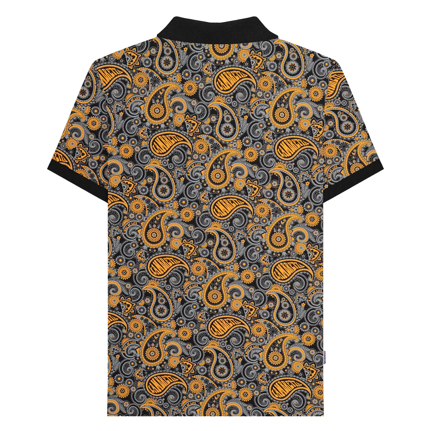 Black-Gold - Back - Lambretta Mens SS25 Paisley Branded Polo Shirt
