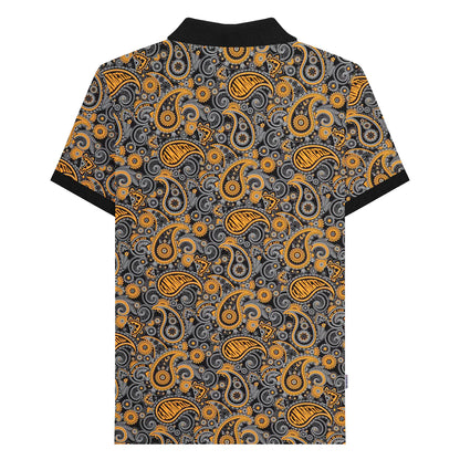 Black-Gold - Back - Lambretta Mens SS25 Paisley Branded Polo Shirt
