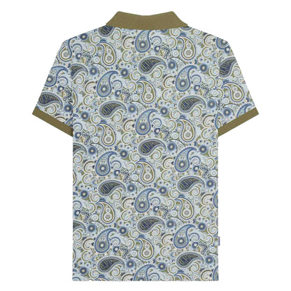 Khaki-Navy - Back - Lambretta Mens SS25 Paisley Branded Polo Shirt