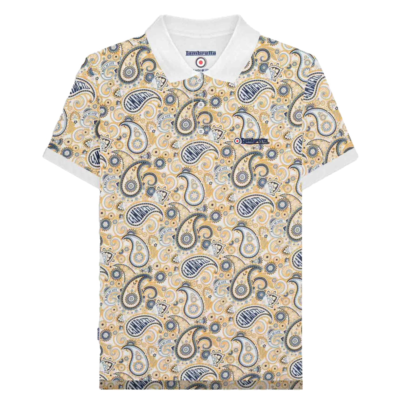 White-Navy - Front - Lambretta Mens SS25 Paisley Branded Polo Shirt