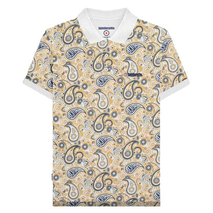 White-Navy - Front - Lambretta Mens SS25 Paisley Branded Polo Shirt