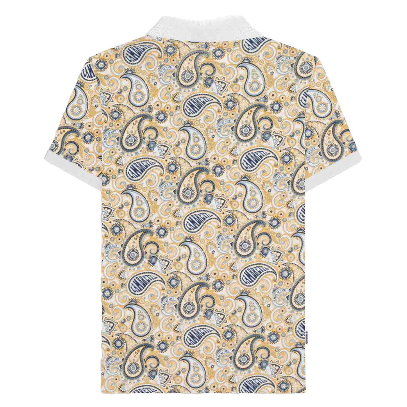 White-Navy - Back - Lambretta Mens SS25 Paisley Branded Polo Shirt