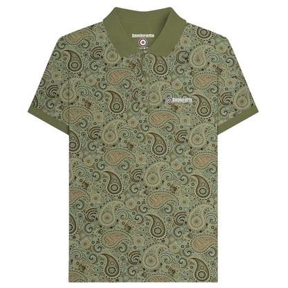 Khaki Green - Front - Lambretta Mens SS25 Paisley Branded Polo Shirt