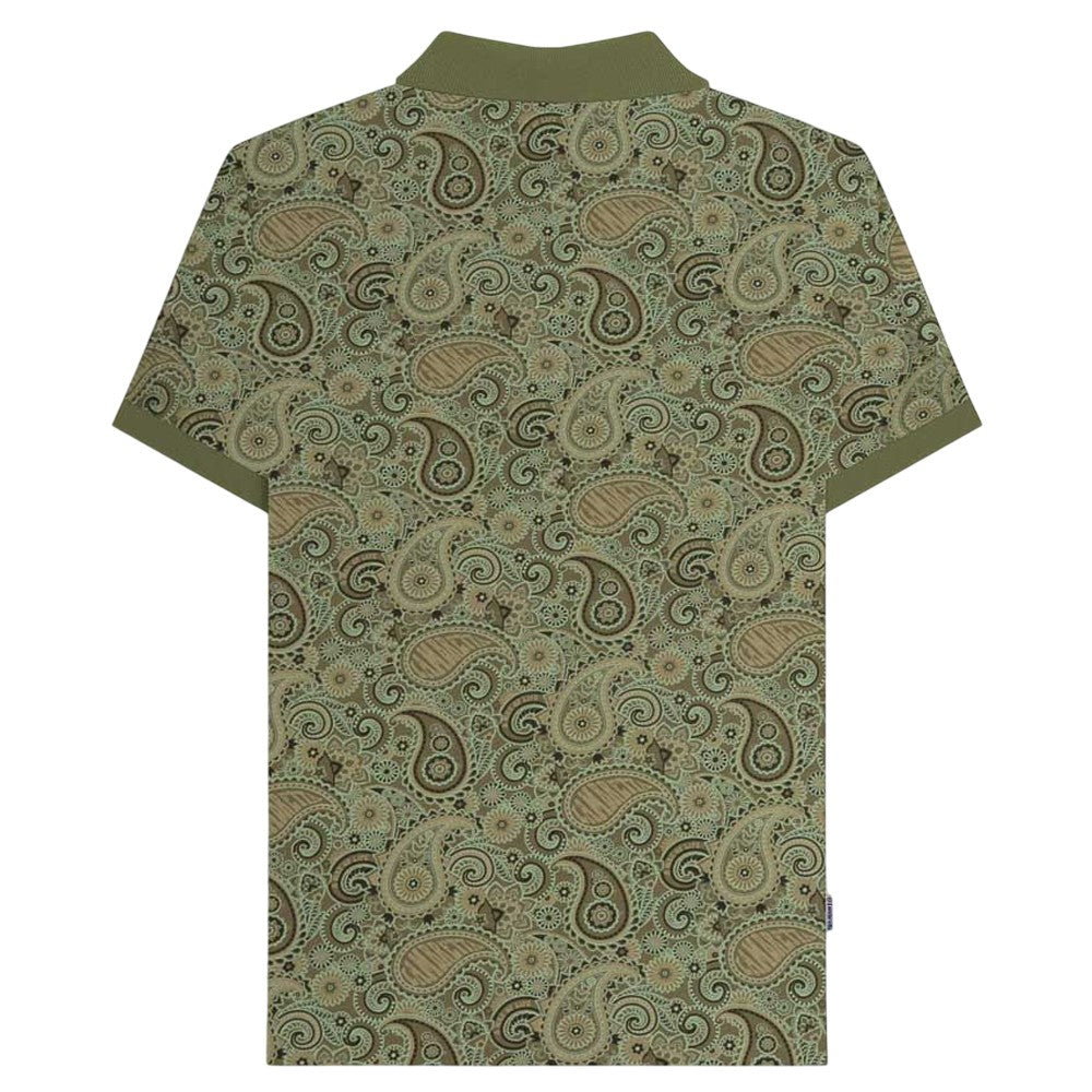 Khaki Green - Back - Lambretta Mens SS25 Paisley Branded Polo Shirt