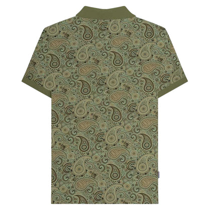 Khaki Green - Back - Lambretta Mens SS25 Paisley Branded Polo Shirt
