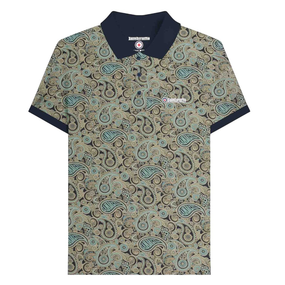 Navy-Cameo Blue - Front - Lambretta Mens SS25 Paisley Branded Polo Shirt