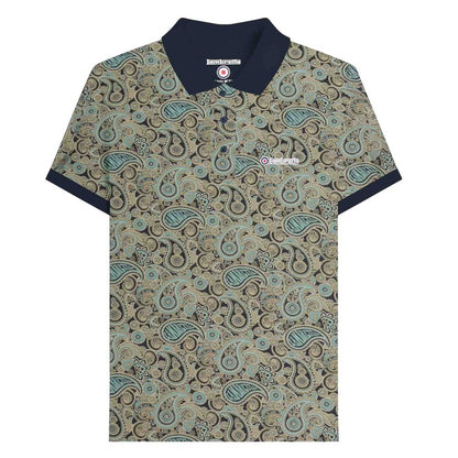 Navy-Cameo Blue - Front - Lambretta Mens SS25 Paisley Branded Polo Shirt