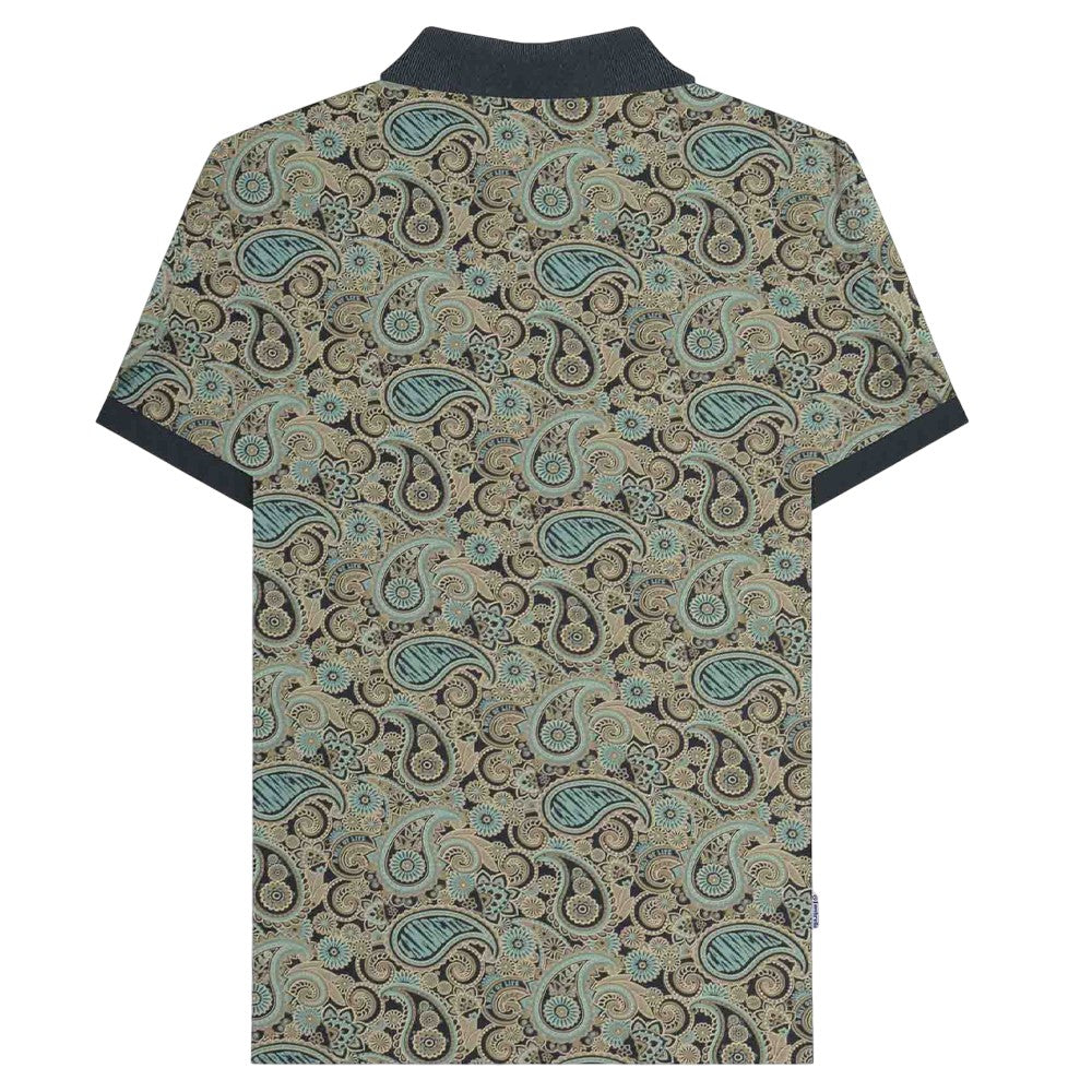 Navy-Cameo Blue - Back - Lambretta Mens SS25 Paisley Branded Polo Shirt