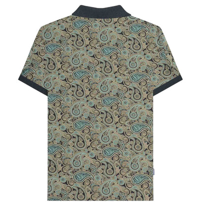 Navy-Cameo Blue - Back - Lambretta Mens SS25 Paisley Branded Polo Shirt
