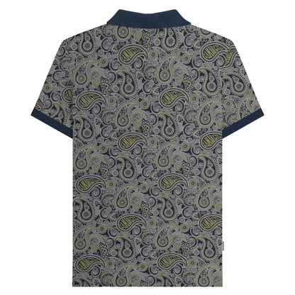 Navy-Grey - Back - Lambretta Mens SS25 Paisley Branded Polo Shirt