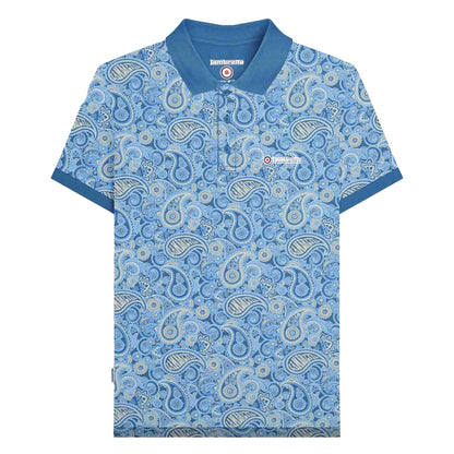Dark Blue-Wood Ash - Front - Lambretta Mens SS25 Paisley Branded Polo Shirt