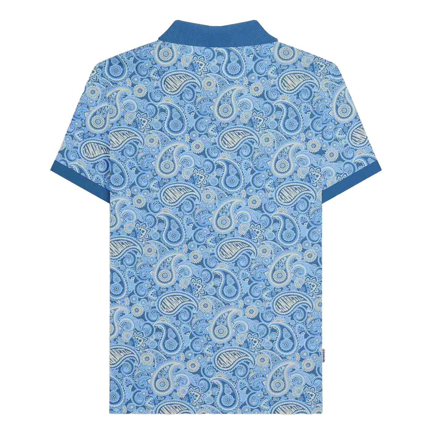 Dark Blue-Wood Ash - Back - Lambretta Mens SS25 Paisley Branded Polo Shirt