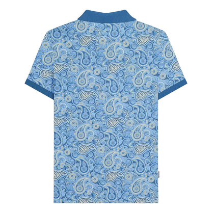 Dark Blue-Wood Ash - Back - Lambretta Mens SS25 Paisley Branded Polo Shirt