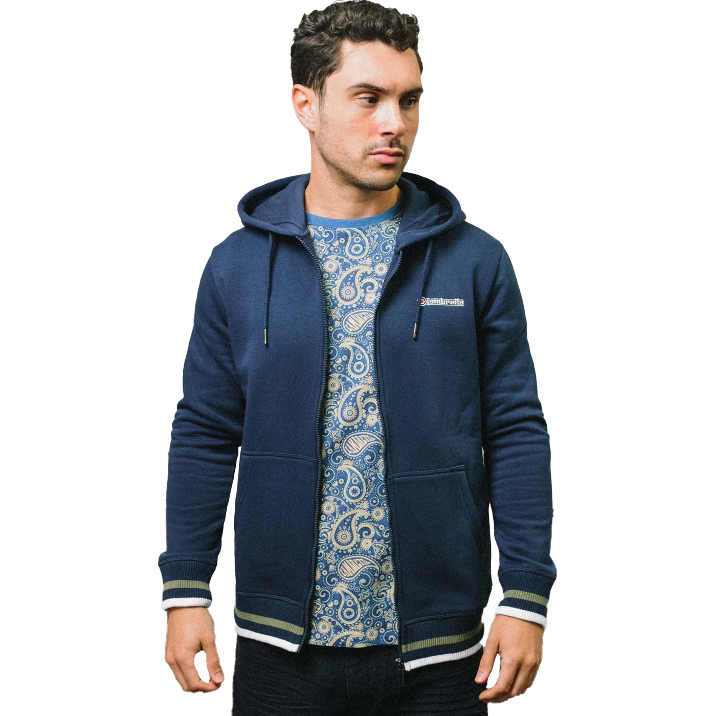 Navy-Khaki Green - Side - Lambretta Mens AW24 Full Zip Hoodie