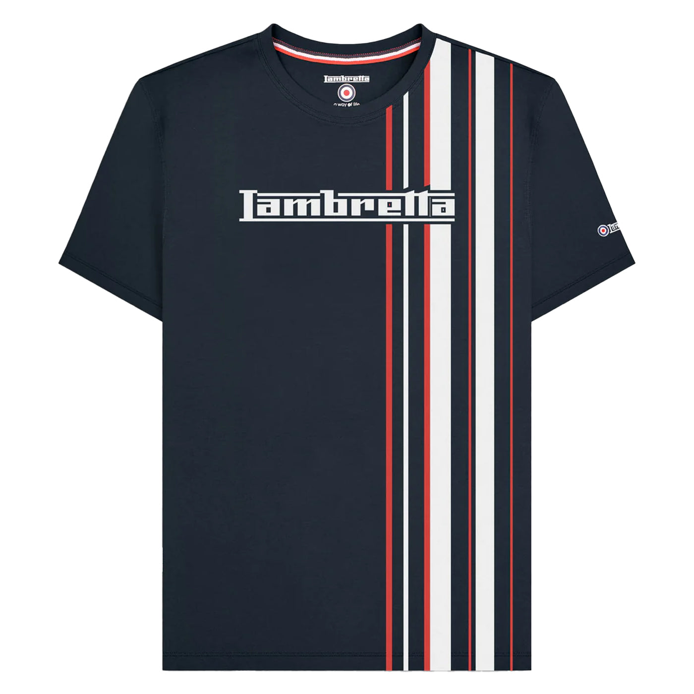 Navy-Red-White - Front - Lambretta Mens SS25 Racing Stripe T-Shirt
